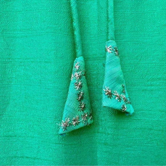 Formal raw silk Anarkali Indian gown green embroidered beaded wedding full skirt - Picture 3 of 10